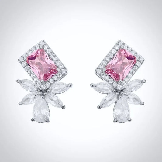 Wedding Jewelry - Pink CZ Bridal Stud Earrings