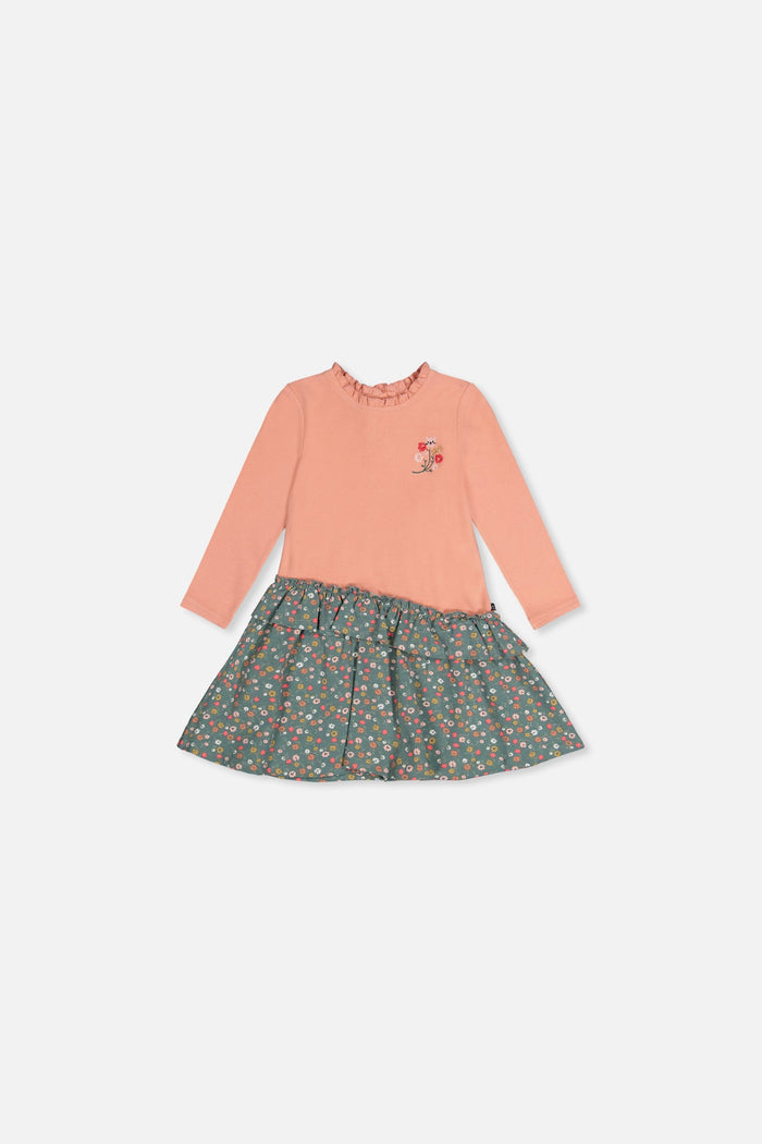Baby Bi-Material Dress Pale Pink And Green Floral Print-0