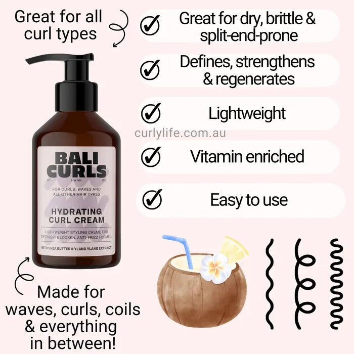 Bali Curls Hydrating Curl Cream for waves, curls, coils with shea butter & ylang ylang extract