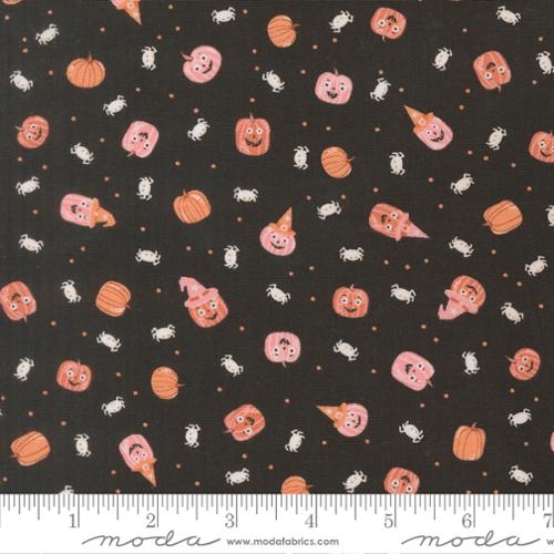 Black- Friendly Pumpkin and Spiders- Purrs and Boos Fat Quarter