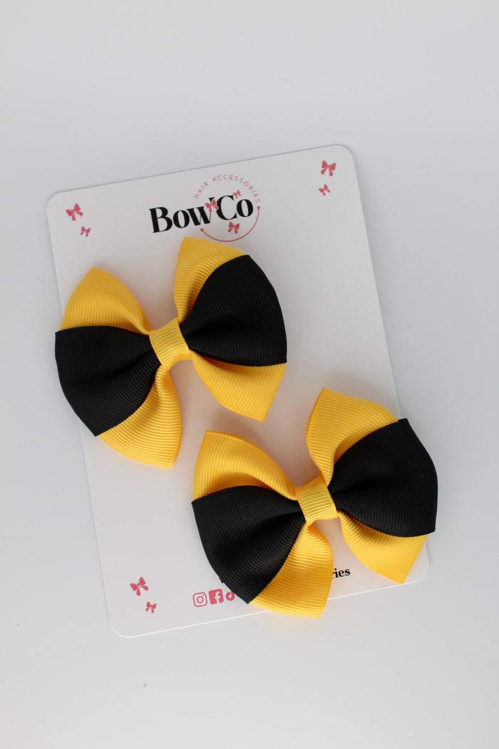 Black and Yellow Gold - Round Tuxedo Bow Set - Clip