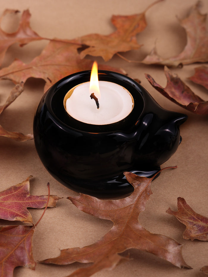 Black Cat Ceramic Tealight Holder | One Colour-Image 1