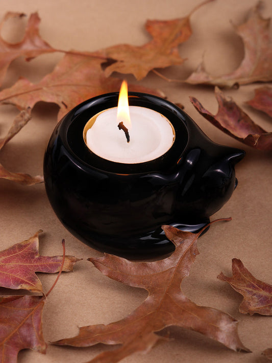 Black Cat Ceramic Tealight Holder | One Colour-Image 1