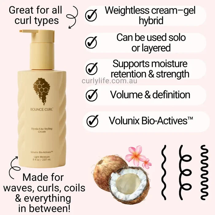 Bounce Curl Hydra-Lite Styling Cream for waves, curls, coils – lightweight moisture & definition
