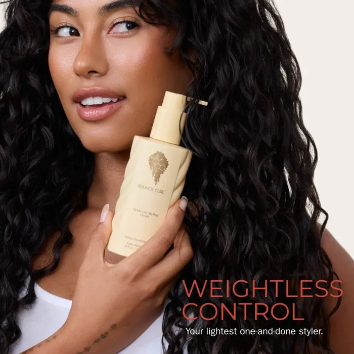 Curly hair product for weightless control, enhancing natural curls with lightweight styling cream.