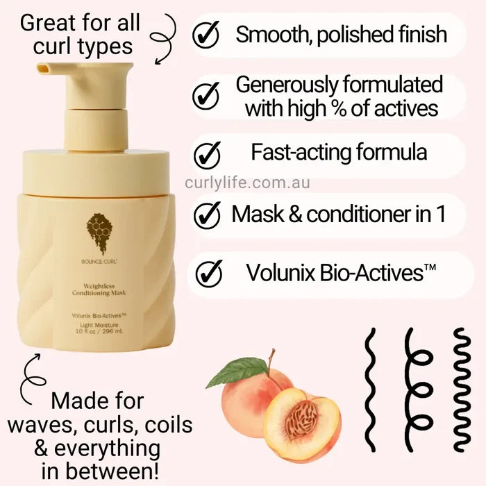 Bounce Curl Weightless Conditioning Mask for waves, curls, coils – smooth finish, Volunix Bio-Actives™, 10oz