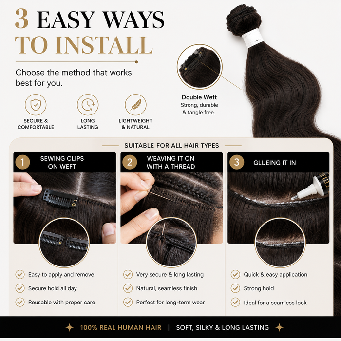 Brazilian Virgin Remy Human Hair Weft 100g – Double Weft Natural Colour #2 Medium Brown | Real Human Hair Extensions