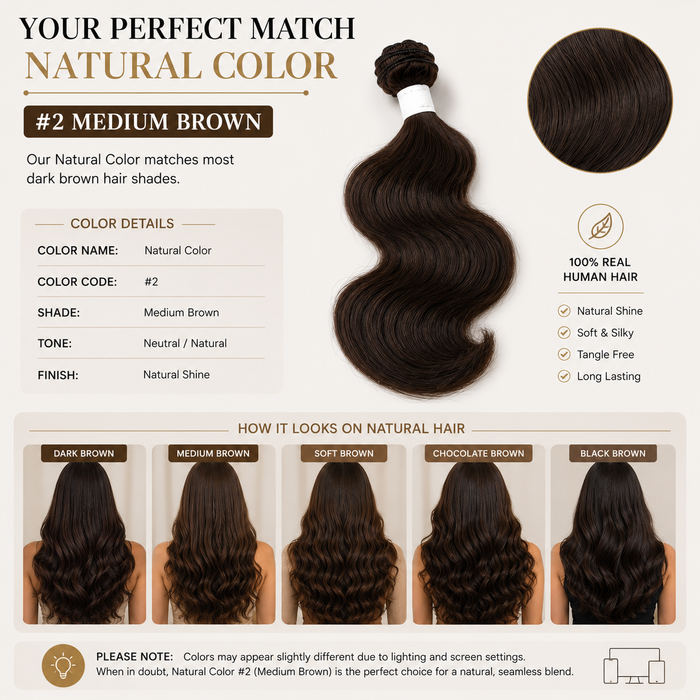 Brazilian Virgin Remy Human Hair Weft 100g – Double Weft Natural Colour #2 Medium Brown | Real Human Hair Extensions