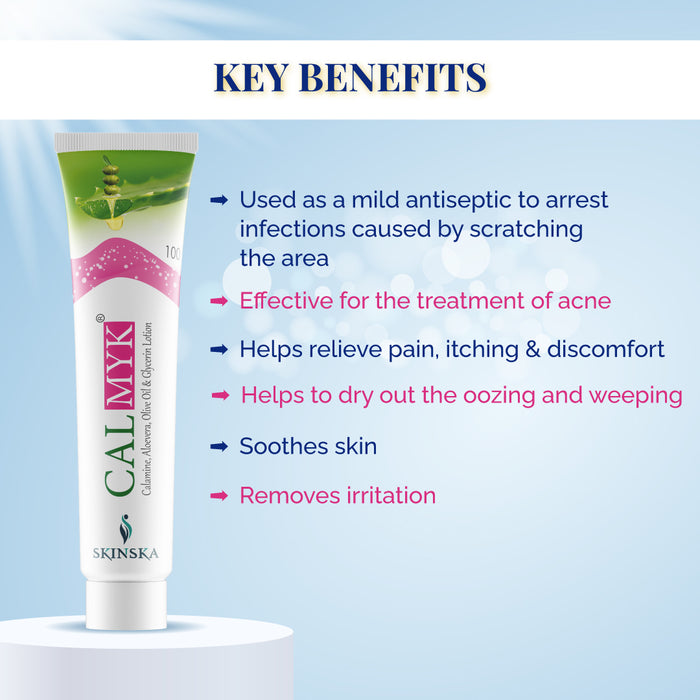 Calmyk Calamine Soothing Lotion for Itching & Skin Irritation | With Aloe Vera, Olive Oil & Glycerine