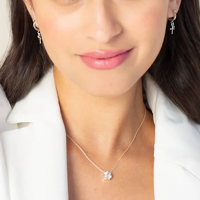 Calvary Cross Huggie Hoop Earrings-Silver