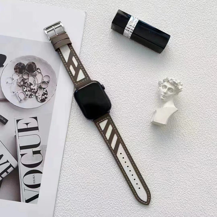 Canvas Couture Leather Band For Apple Watch Multiple Colors Available — Sleek & Stylish Design: Introducing our Leather/Canvas Apple Watch Band with side stitching.