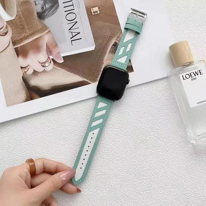 Canvas Couture Leather Band For Apple Watch Multiple Colors Available — Sleek & Stylish Design: Introducing our Leather/Canvas Apple Watch Band with side stitching.