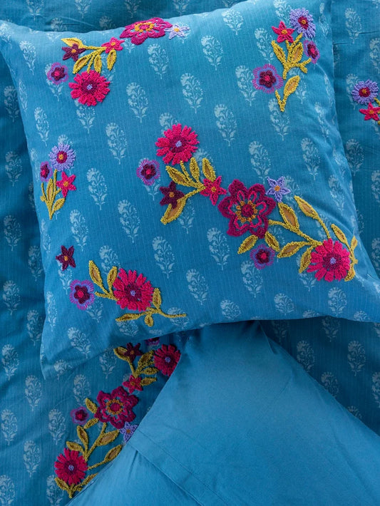 Catalina Cotton Euro Sham - Block Stamp Indigo-view 1