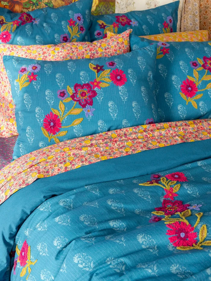 Catalina Cotton Euro Sham - Block Stamp Indigo-view 2