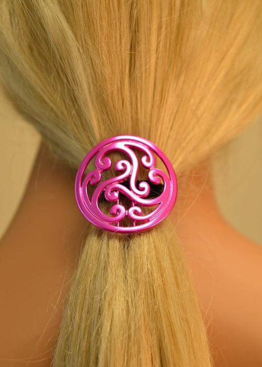 Model wearing Celtic Hair Hook - Pink Ponytail Holder for Women