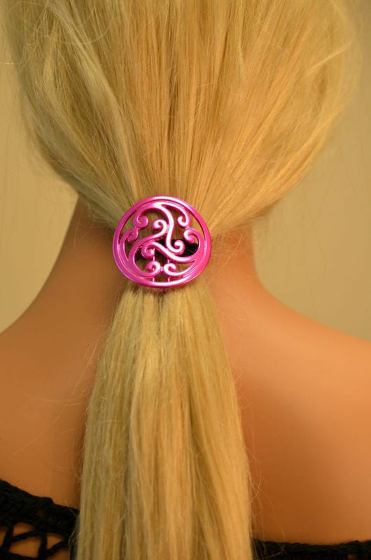 Model wearing Celtic Hair Hook - Pink Ponytail Holder for Women