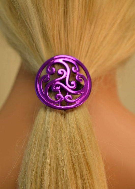 Model wearing Celtic Hair Hook - Purple Ponytail Holder for Women