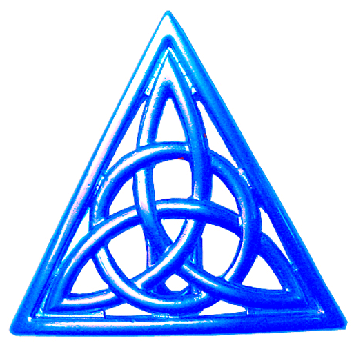 Blue Celtic triangle hair hook, front view