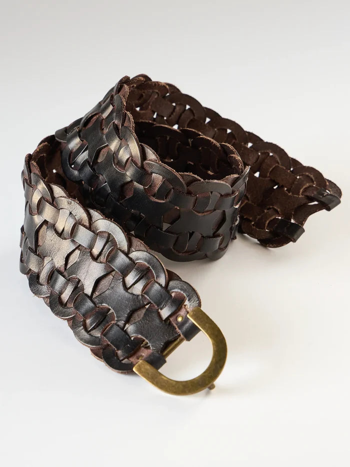 Chain Leather Belt - Brown-view 1