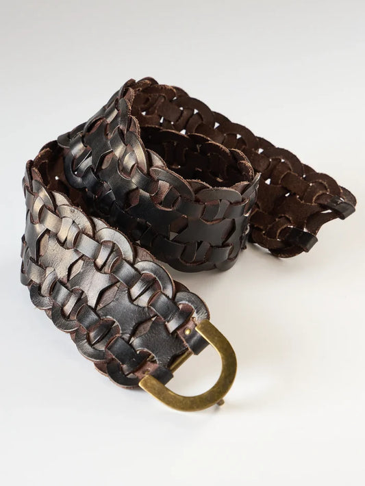 Chain Leather Belt - Brown-view 1