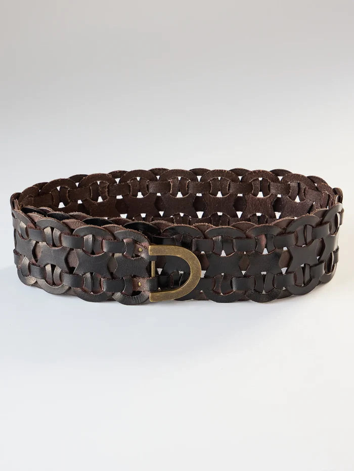 Chain Leather Belt - Brown-view 3