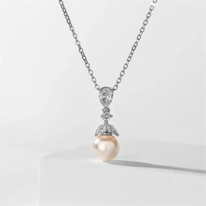 Pearl Wedding Jewelry - Pearl and Cubic Zirconia Bridal Necklace - Available in Rose Gold and Silver