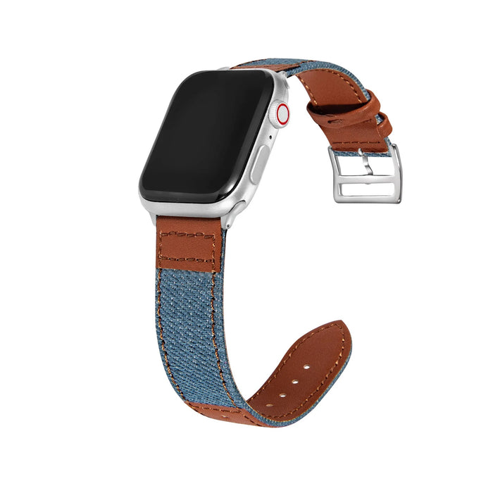 Chic Denim Leather Fusion Band For Apple Watch — Unique Design: Stand out with this distinctive denim and leather patchwork band, blending classic elegance with modern style.