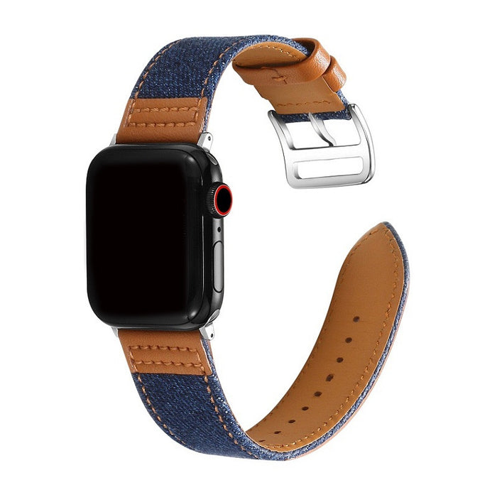 Chic Denim Leather Fusion Band For Apple Watch — Unique Design: Stand out with this distinctive denim and leather patchwork band, blending classic elegance with modern style.