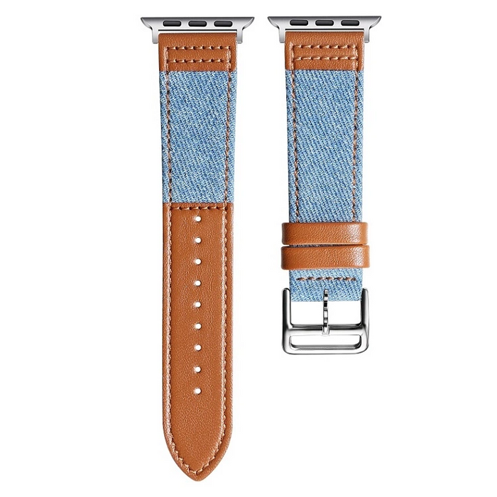 Chic Denim Leather Fusion Band For Apple Watch — Unique Design: Stand out with this distinctive denim and leather patchwork band, blending classic elegance with modern style.