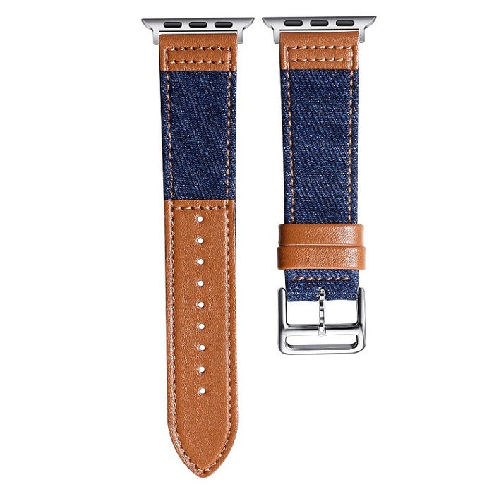 Chic Denim Leather Fusion Band For Apple Watch — Unique Design: Stand out with this distinctive denim and leather patchwork band, blending classic elegance with modern style.