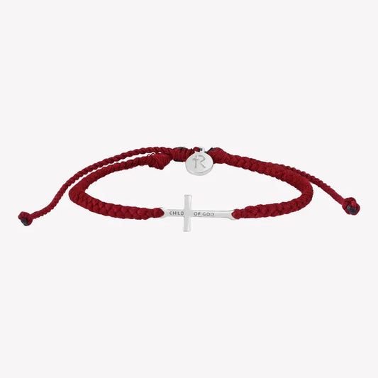 Child of God Garnet Red Cross Braided Bracelet-Silver