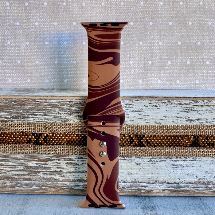 Chocolate Swirl Print Silicone Band For Apple Watch