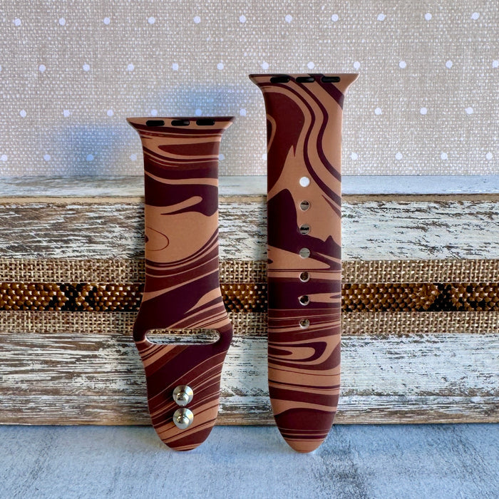 Chocolate Swirl Print Silicone Band For Apple Watch