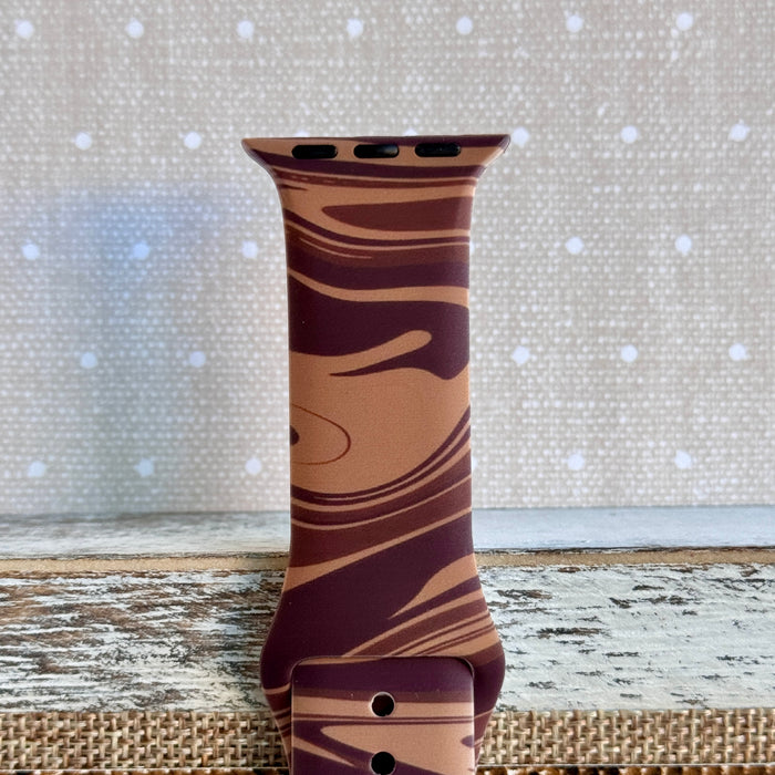 Chocolate Swirl Print Silicone Band For Apple Watch