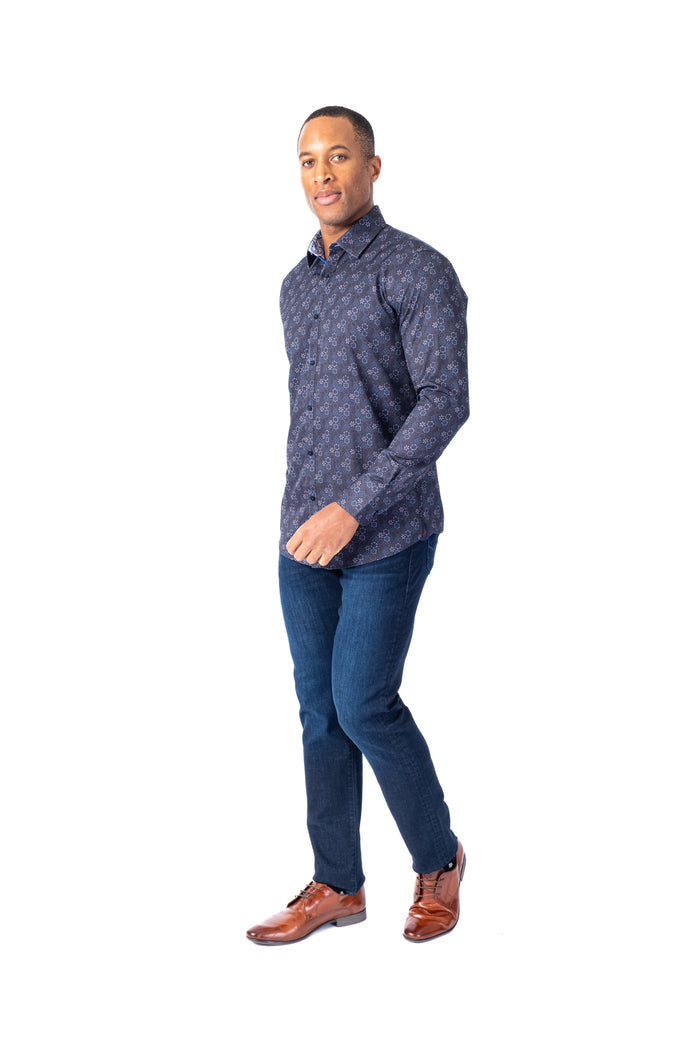 Circle Floral Print "Artery" Shirt - Navy
