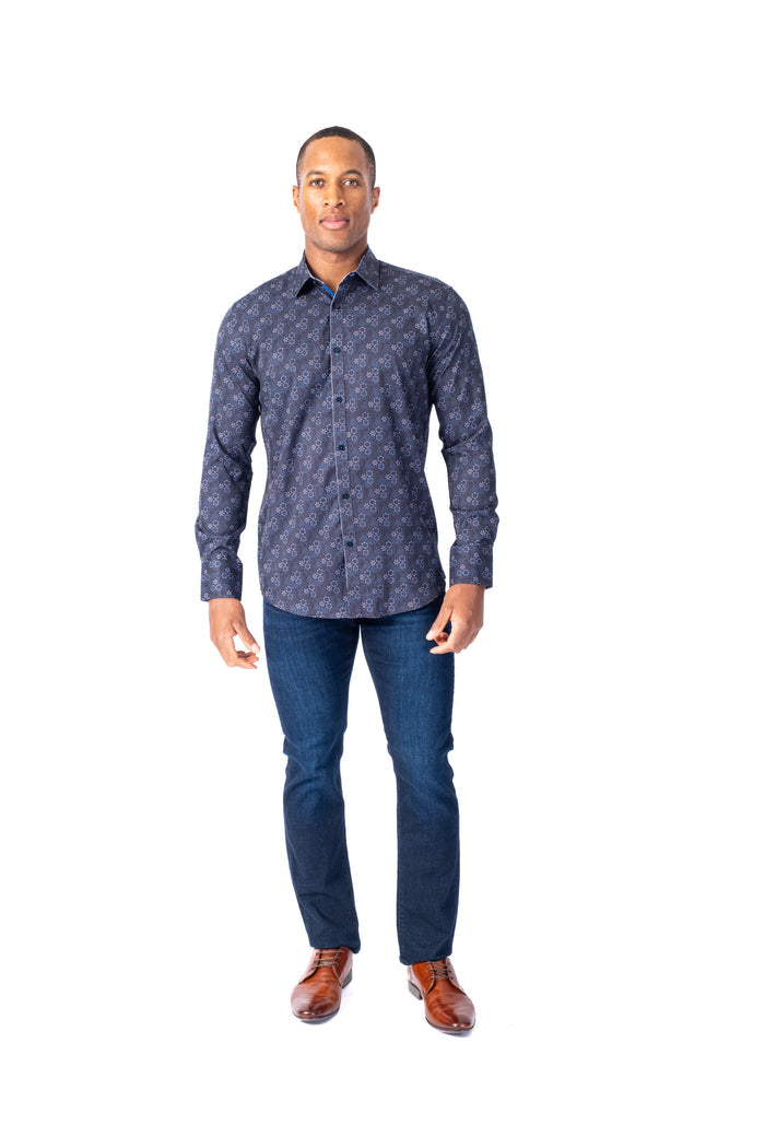 Circle Floral Print "Artery" Shirt - Navy