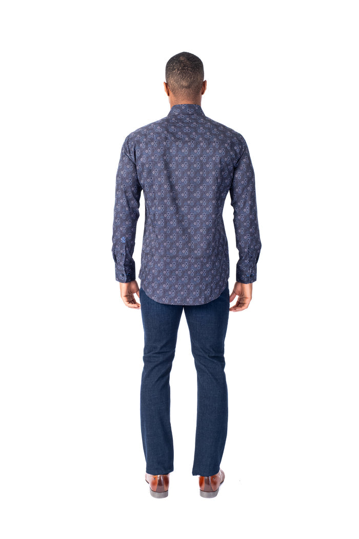 Circle Floral Print "Artery" Shirt - Navy