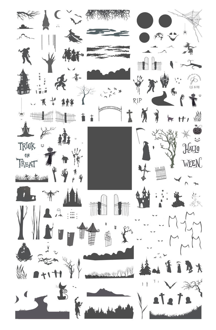 CjSH-098 Halloween Silhouettes  |  Steel Nail Art Stamping Plate