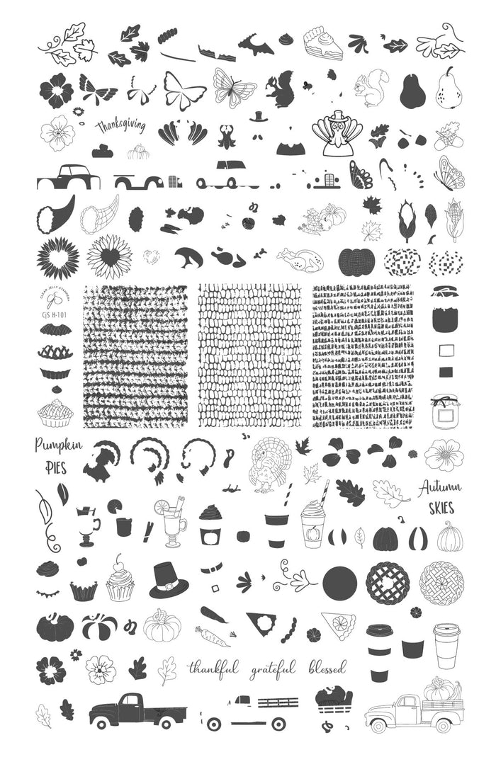 CjSH-101 Autumn Skies, Pumpkin Pies   |  Steel Nail Art Stamping Plate