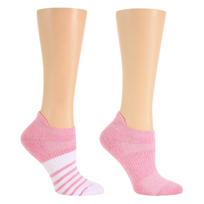 Ankle compression socks in pink with a contrast stripe design, displayed on a mannequin leg.