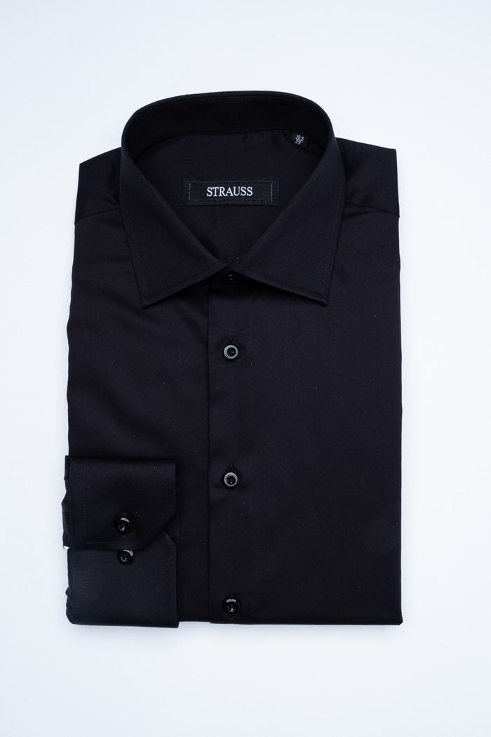 Cotton Satin Finish Solid Dress Shirt - Black