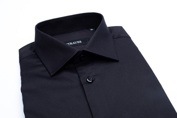 Cotton Satin Finish Solid Dress Shirt - Black