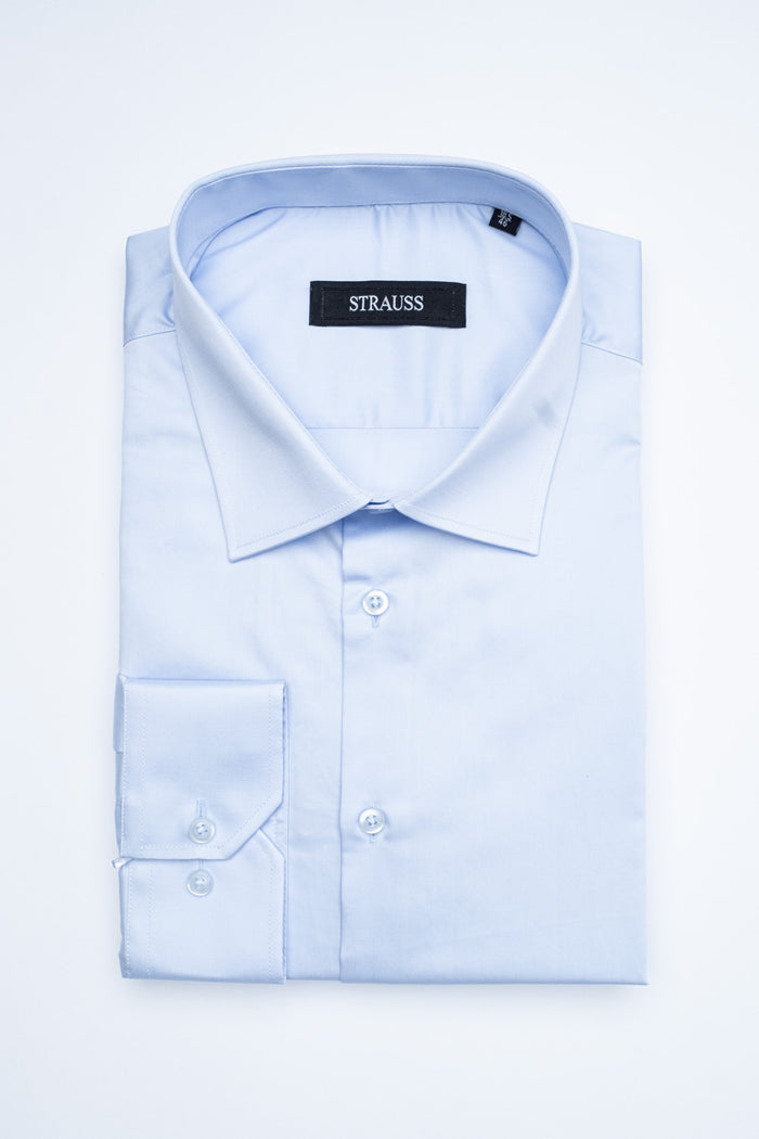 Cotton Satin Finish Solid Dress Shirt - Light Blue