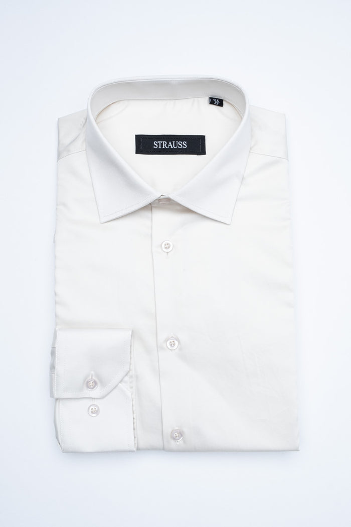 Cotton Satin Finish Solid Dress Shirt - Off White