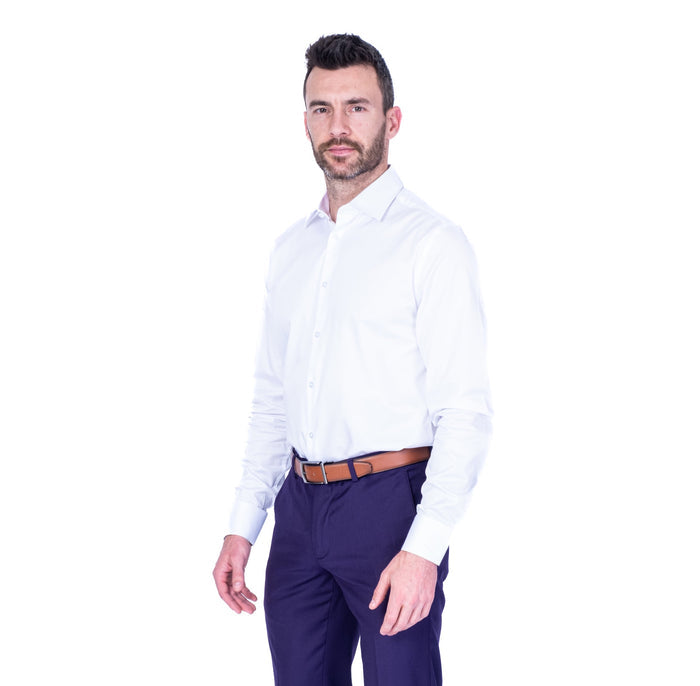 Cotton Satin Finish Solid Dress Shirt - White