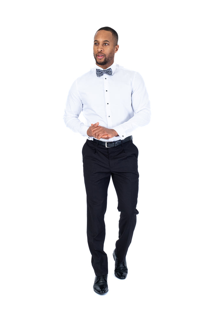 Cotton Textured Tuxedo Dress Shirt - White
