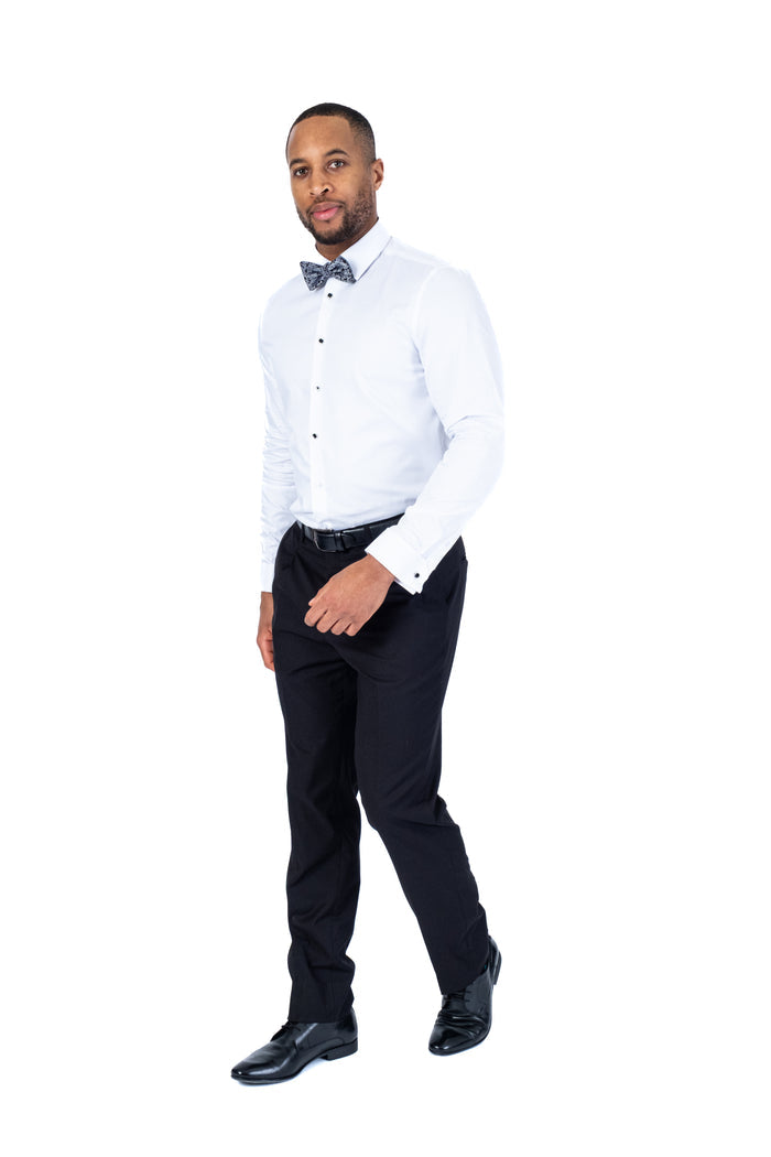 Cotton Textured Tuxedo Dress Shirt - White