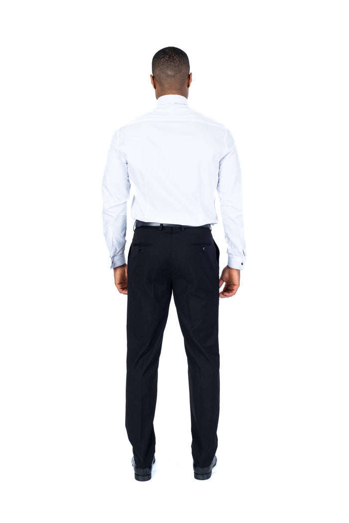 Cotton Textured Tuxedo Dress Shirt - White