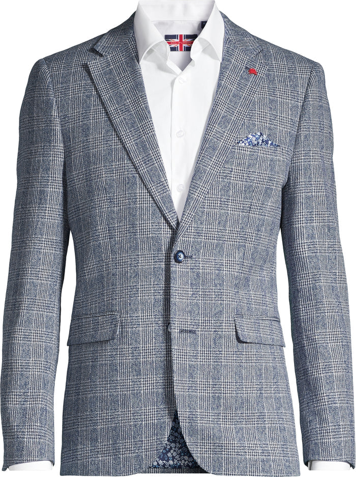 Cotton/Linen Large Check Blazer - Navy