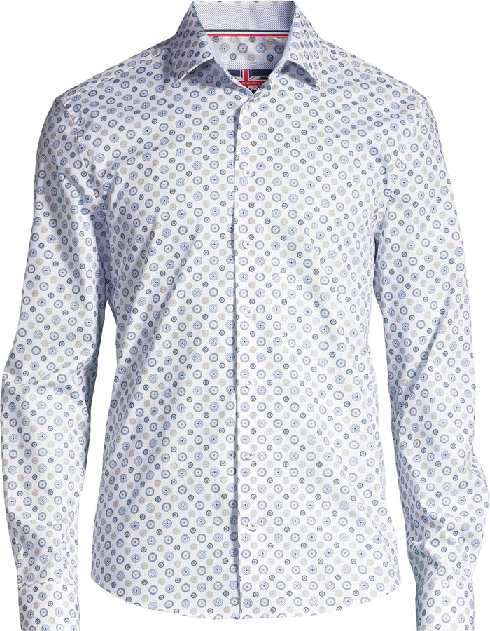 Cotton/Stretch Circle Print Sport Shirt - Blue